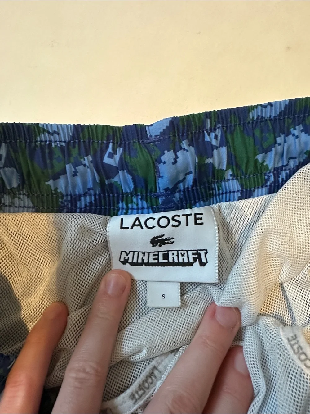 Lacoste x Minecraft Shorts Mens Small Blue Green Creeper Croc Swim Shorts Lined